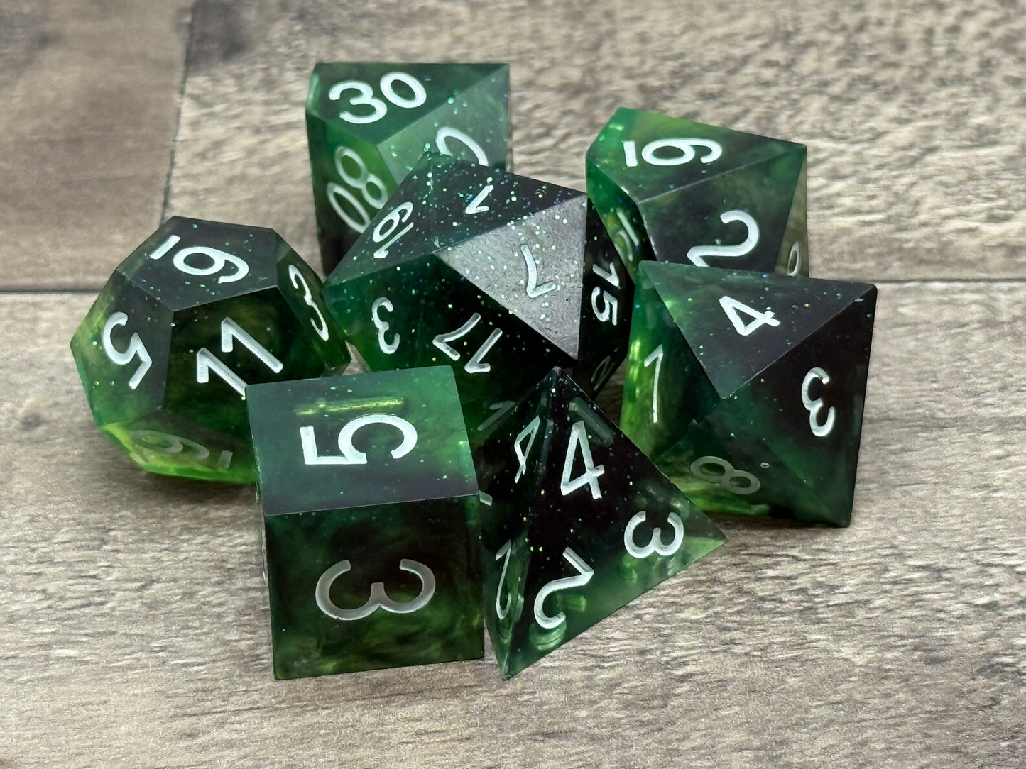 Black Meets Green - 7 standard math rocks with a bit of sparkle